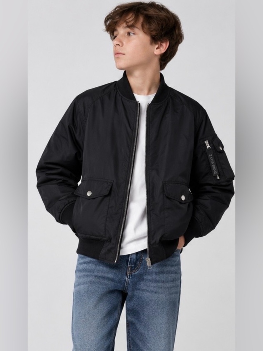 Zara Boys Black Bomber Jacket Utility Pocket 13/14Y